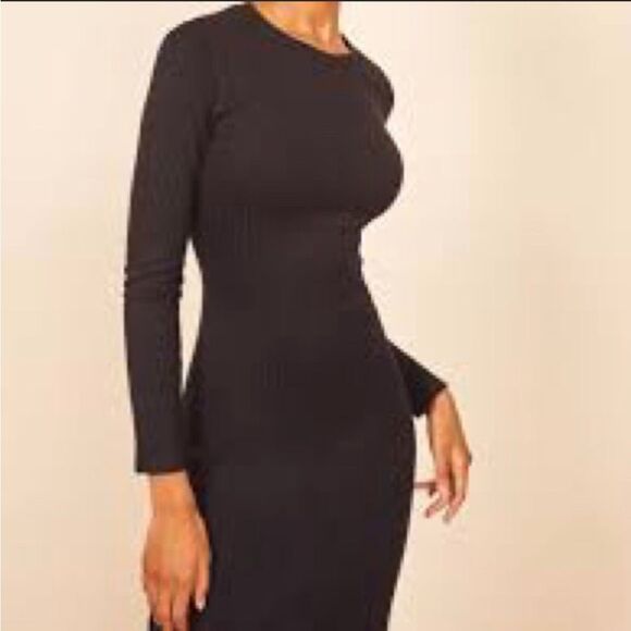 Reformation Wednesday NWOT Ribbed Mini Dress Long Sleeves Crew Neck Black - Picture 3 of 9